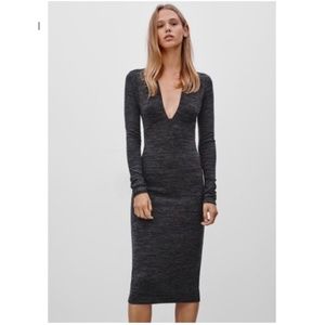 Wilfred Heather Grey Bodycon Deep V Midi Dress